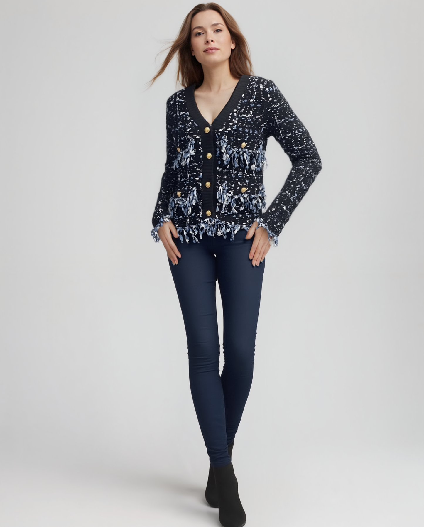 Sweater knit Tweed Jacket (Black.Blue)