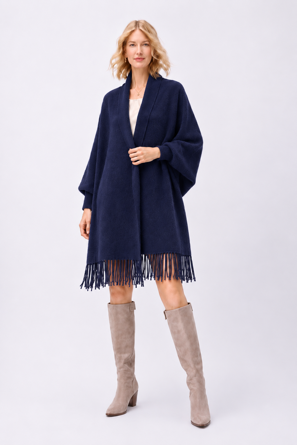 Soft Faux Mink Knit Shawl with Arm Openings - Camel