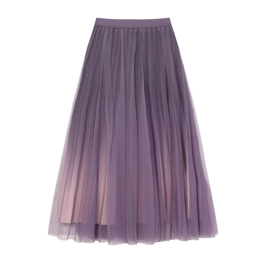 pleating mesh Skirt with ombre effect and glitters (Violet)