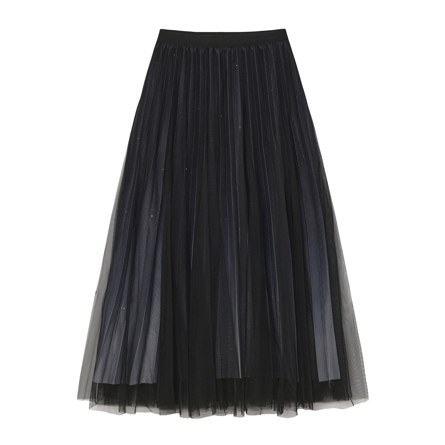 pleating mesh Skirt with ombre effect and glitters (Black)