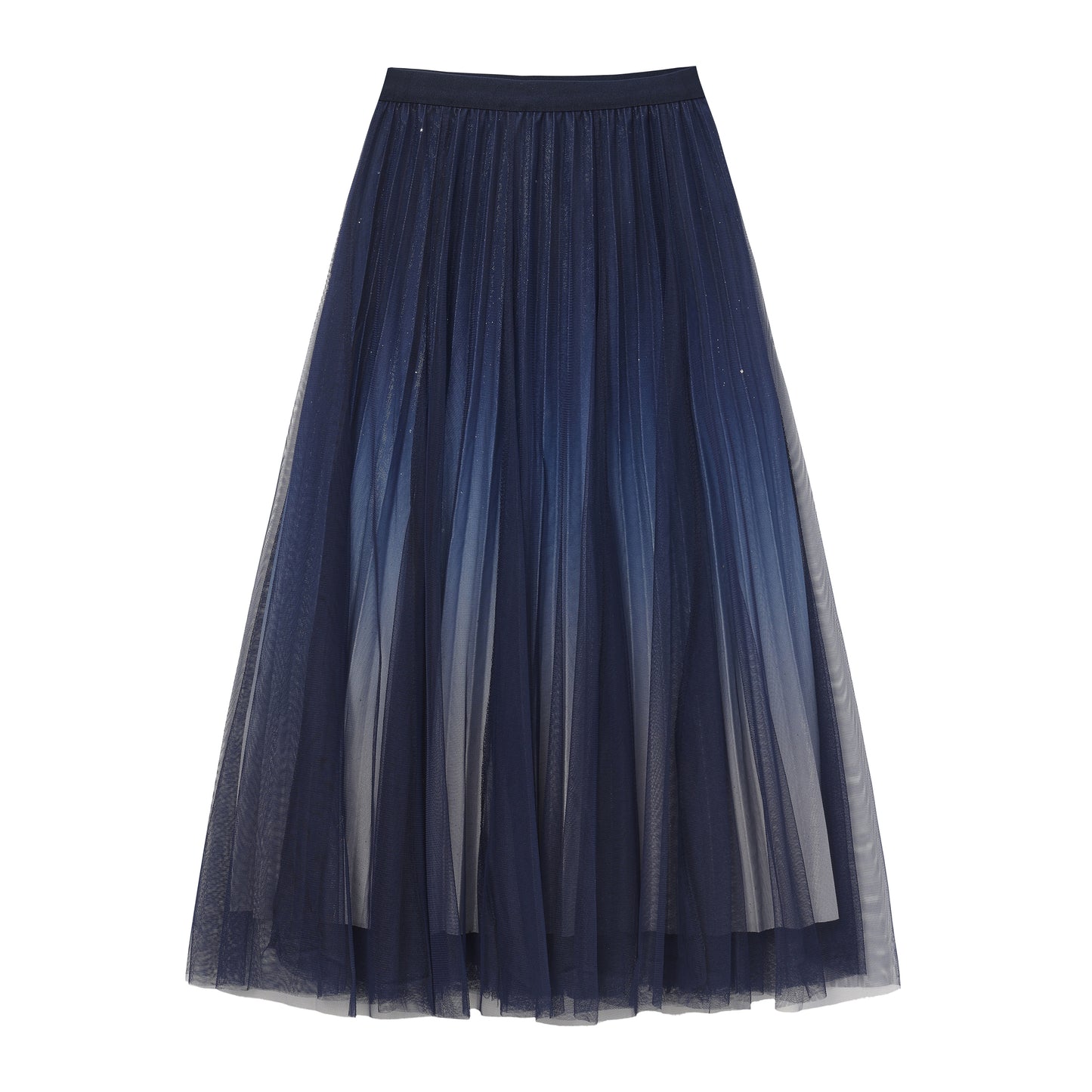 pleating mesh Skirt with ombre effect and glitters (Midnight Blue)