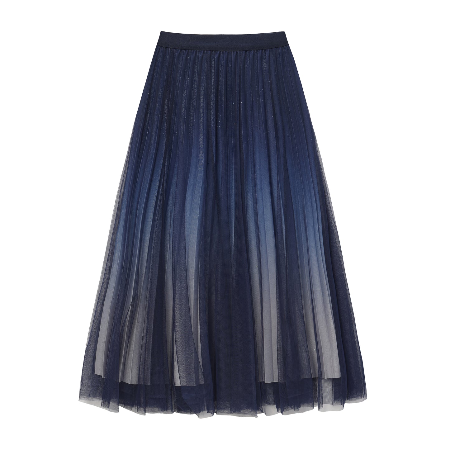 pleating mesh Skirt with ombre effect and glitters (Midnight Blue)