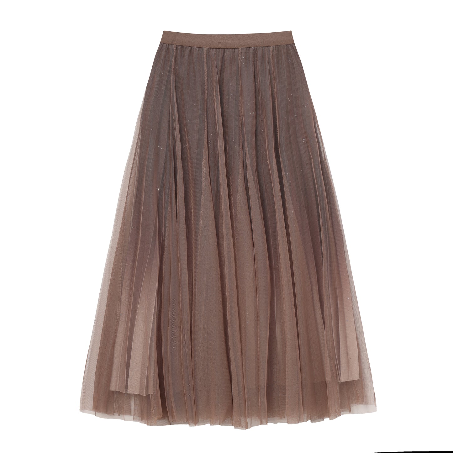 pleating mesh Skirt with ombre effect and glitters (Coffee)
