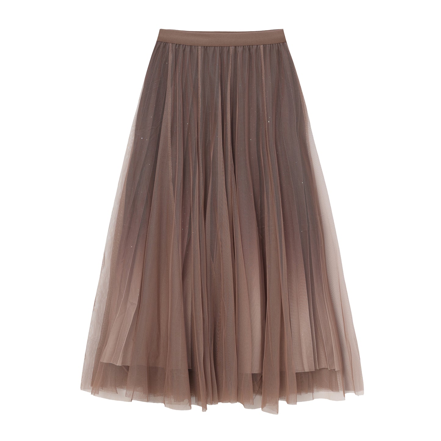 pleating mesh Skirt with ombre effect and glitters (Coffee)