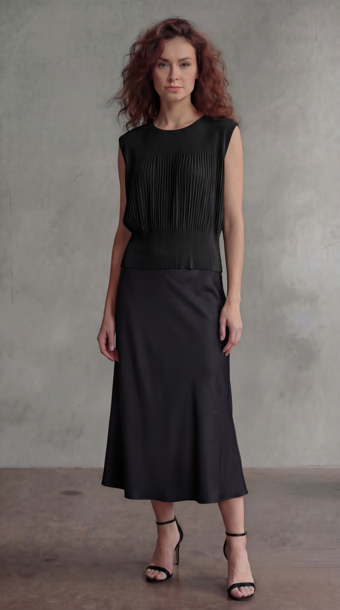 Pleating Sleeveless Top- Chiffon Flow - Black