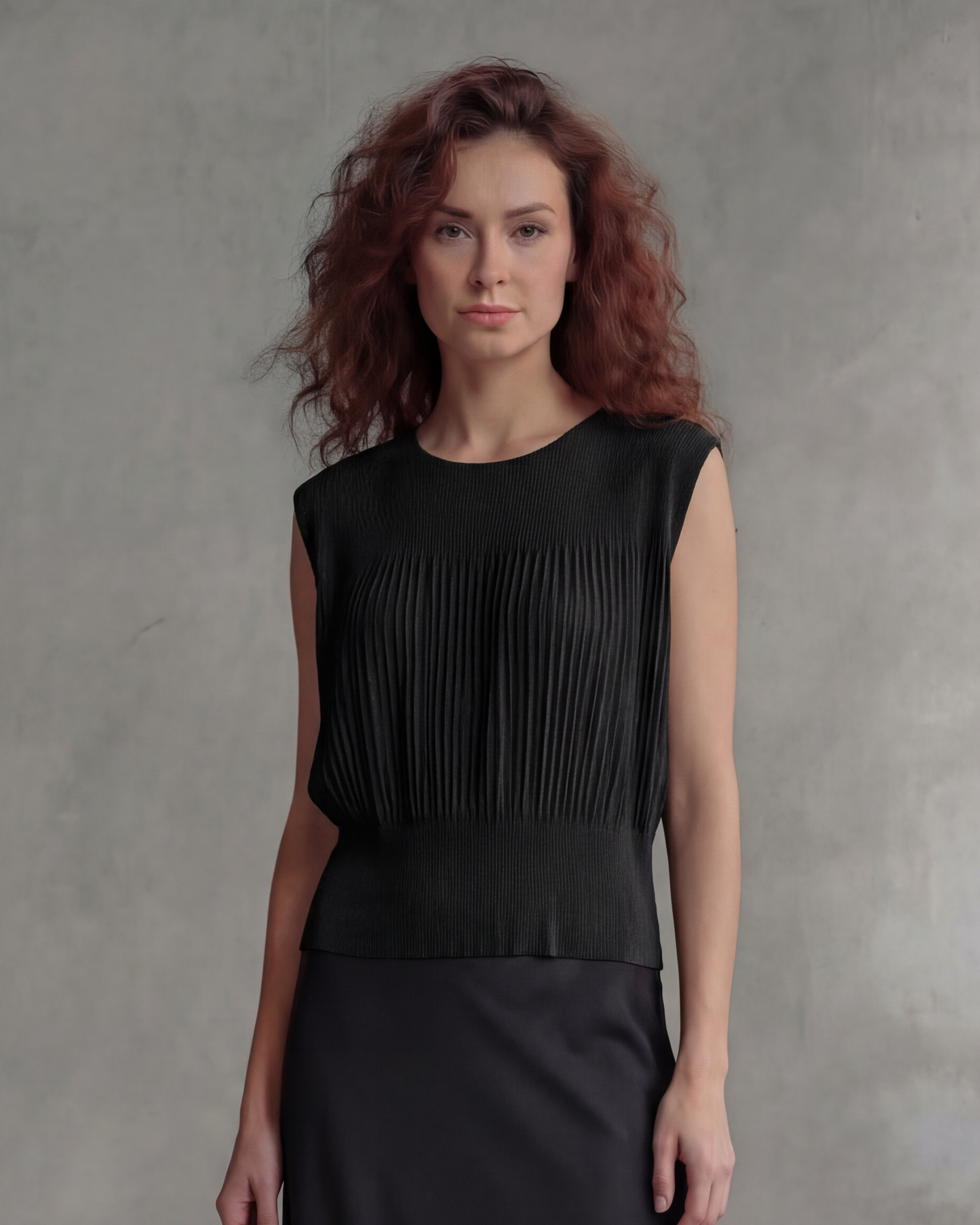 Pleating Sleeveless Top- Chiffon Flow - Black