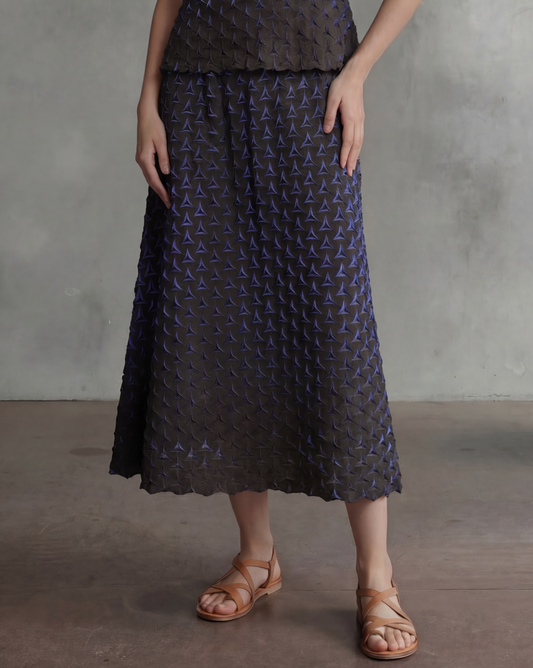 Pleating Midi Skirt- Shadow Tri (Blue)