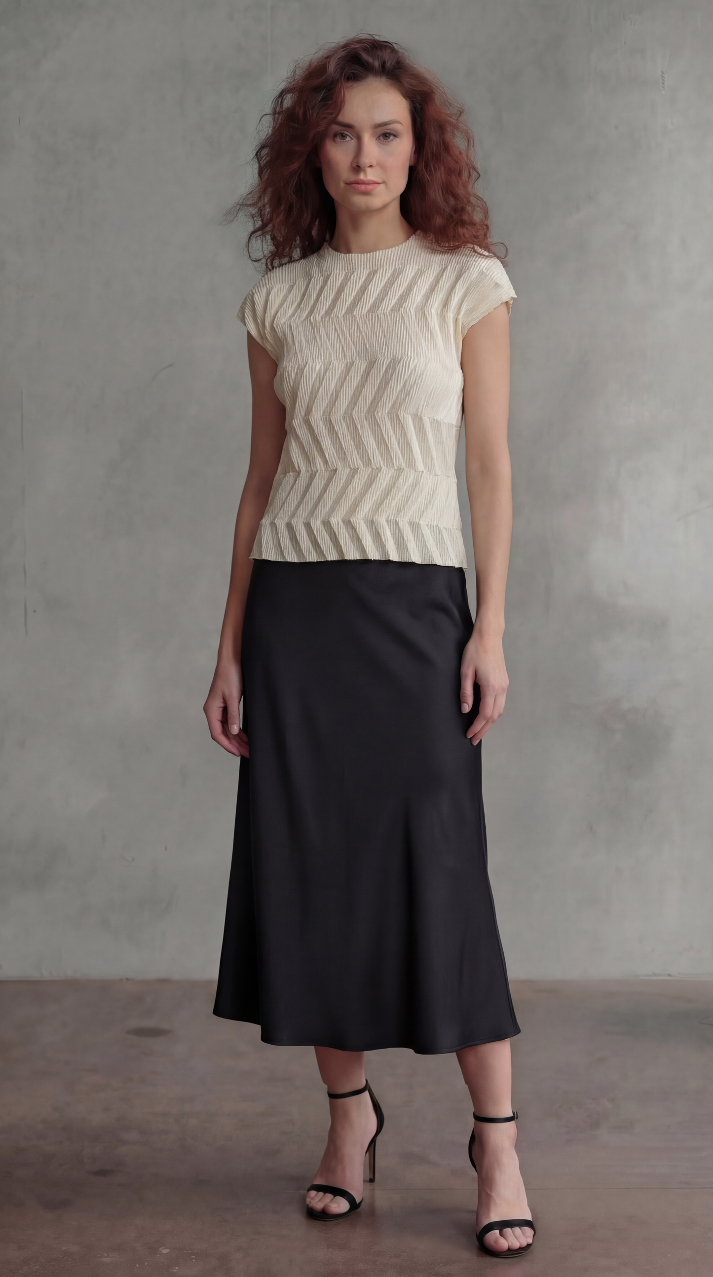 Pleating Sleeveless Top- Chiffon Flow (Grey)