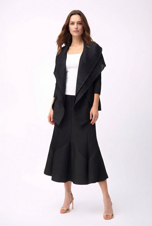 2-Way Pleated Kimono Jacket – One Size- Black