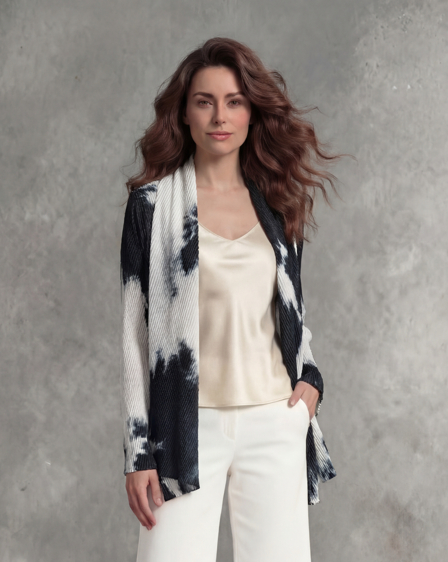 Pleating Jacket- Shawl Collar - Watercolor
