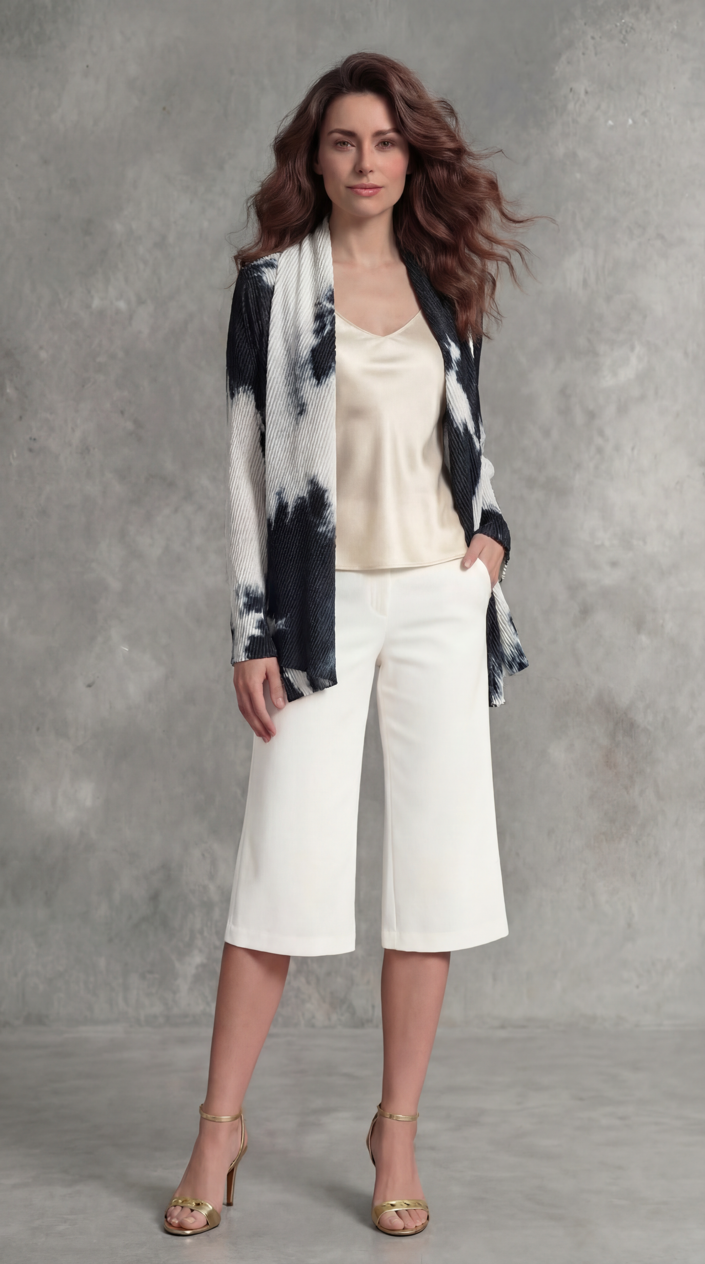 Pleating Jacket- Shawl Collar - Watercolor