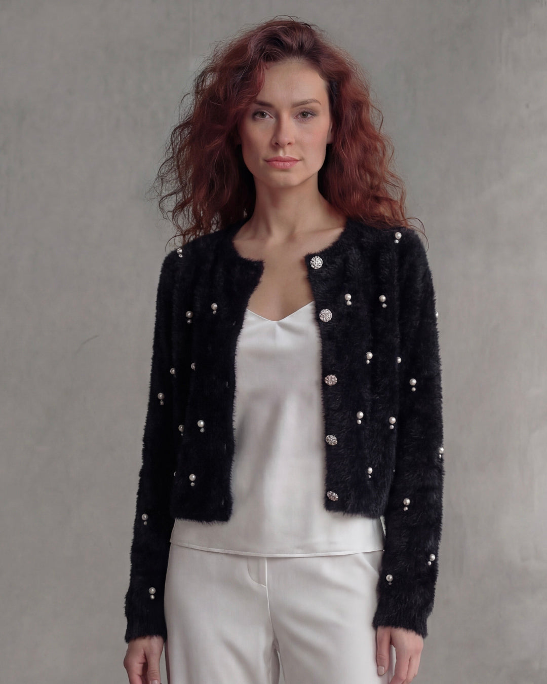 Fluffy Diamonds&Pearls Bolero - Black