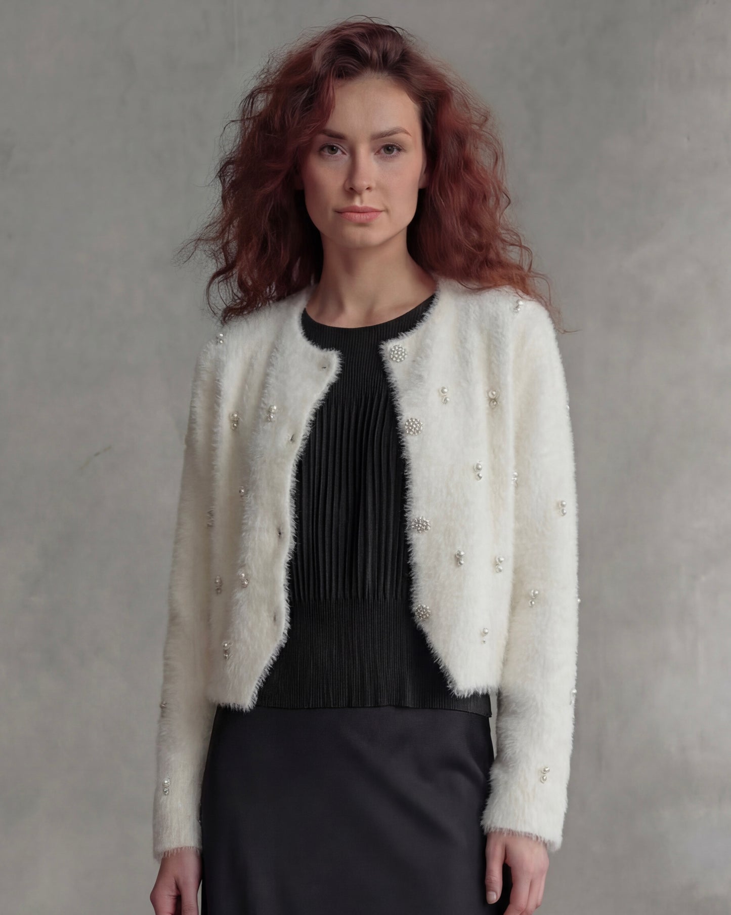 Fluffy Diamonds&Pearls Bolero - White