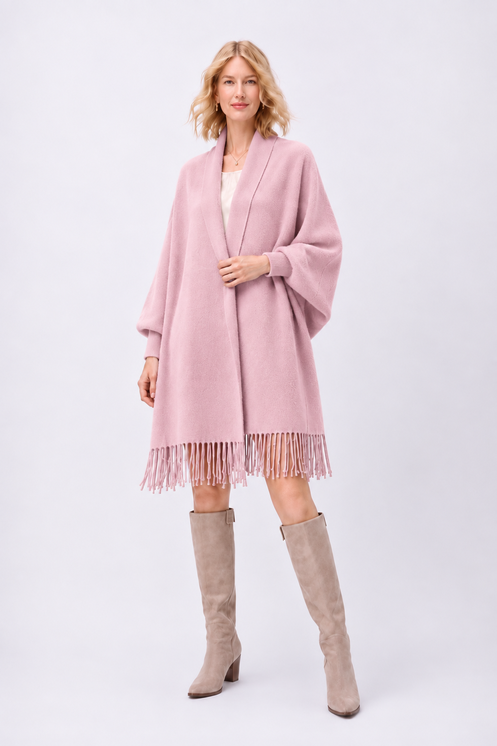 Soft Faux Mink Knit Shawl with Arm Openings - Camel