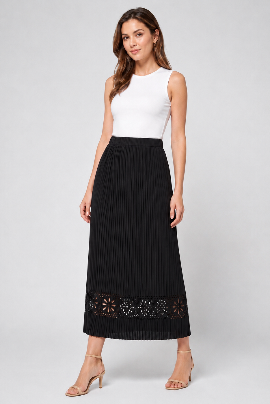 Pleating Cutout Midi Skirt - Black