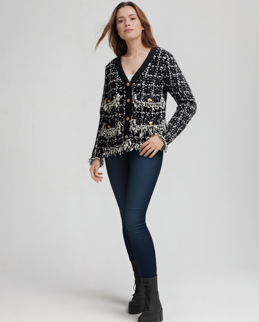 Sweater knit Tweed Jacket (Black.white)