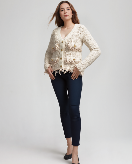 Sweater knit Tweed Jacket (Cream.Beige)