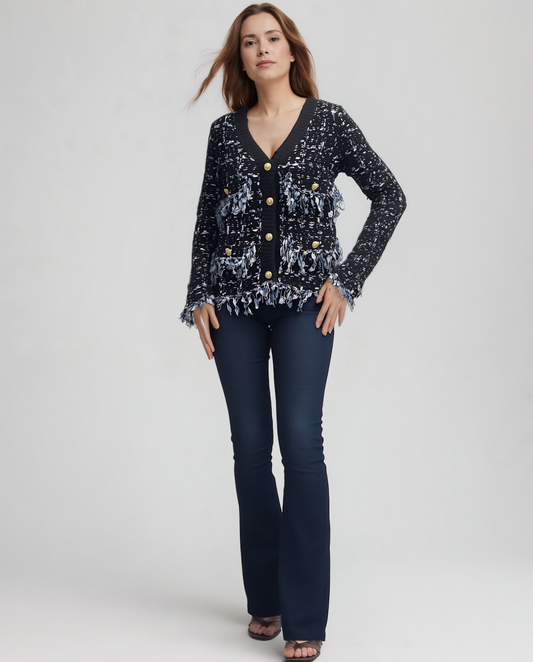 Sweater knit Tweed Jacket (Black.Blue)