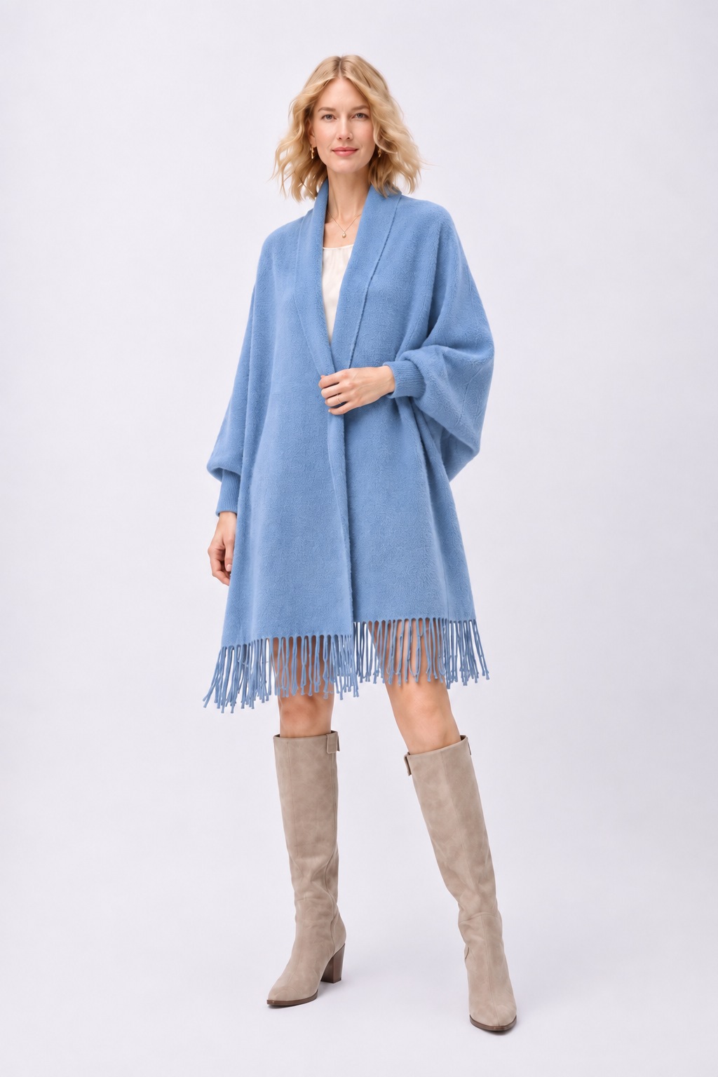 Soft Faux Mink Knit Shawl with Arm Openings - Camel