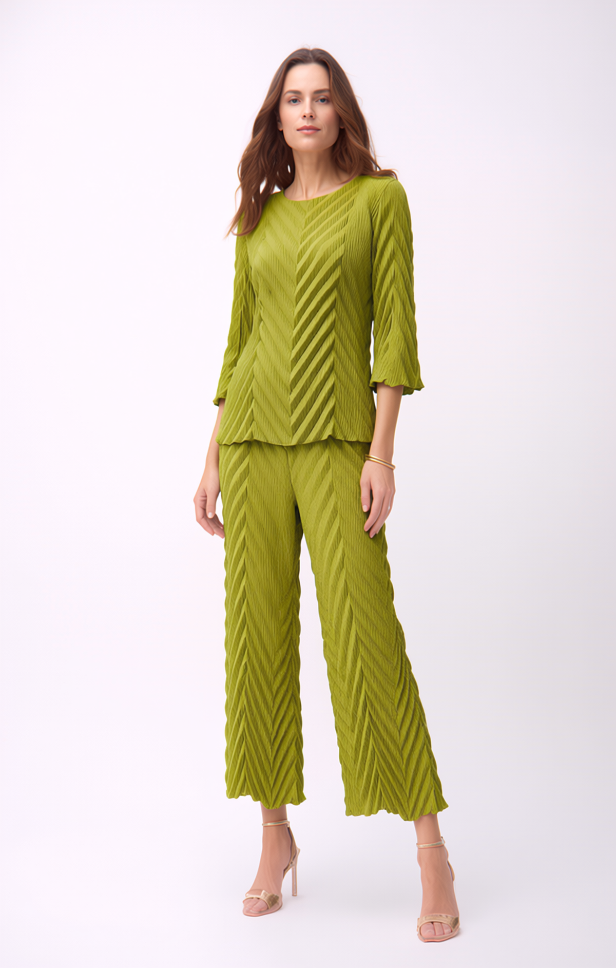 Pleating Pants with Pockets- Chevron Flow- Lime