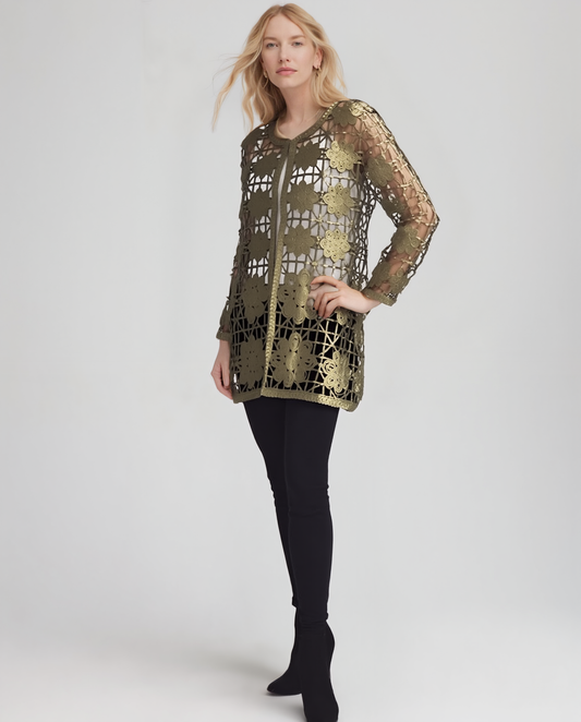 Soutache Long Coverup with Gold foil print (Gold/Army Green)