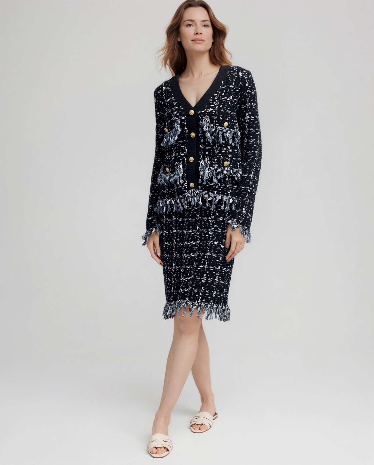 Sweater knit Tweed Jacket (Black.Blue)
