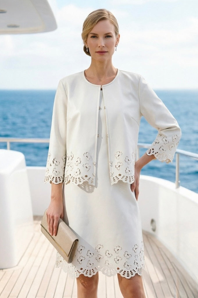 Faux Leather Laser cut butterfly short jacket (Cream)