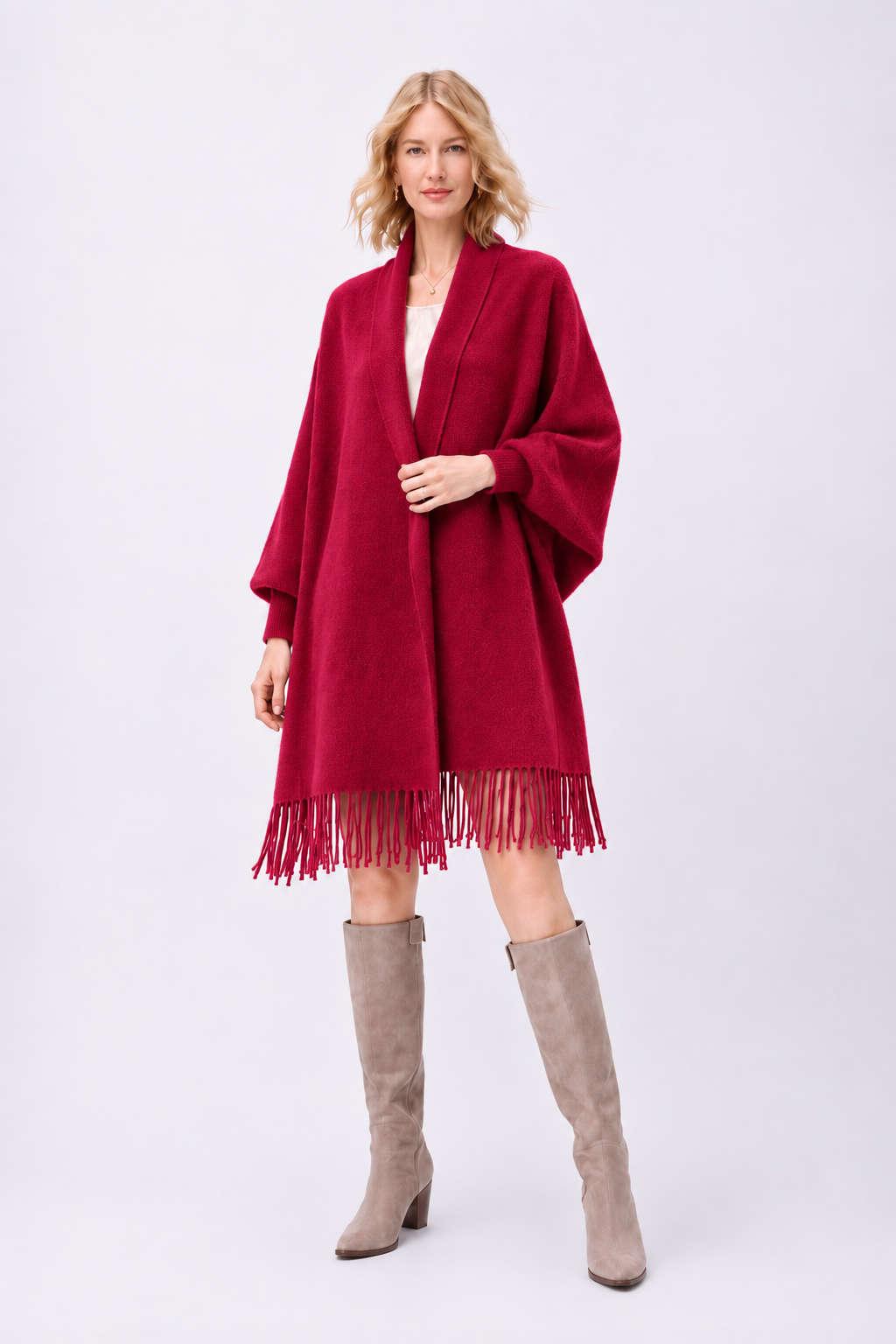 Soft Faux Mink Knit Shawl with Arm Openings - Camel