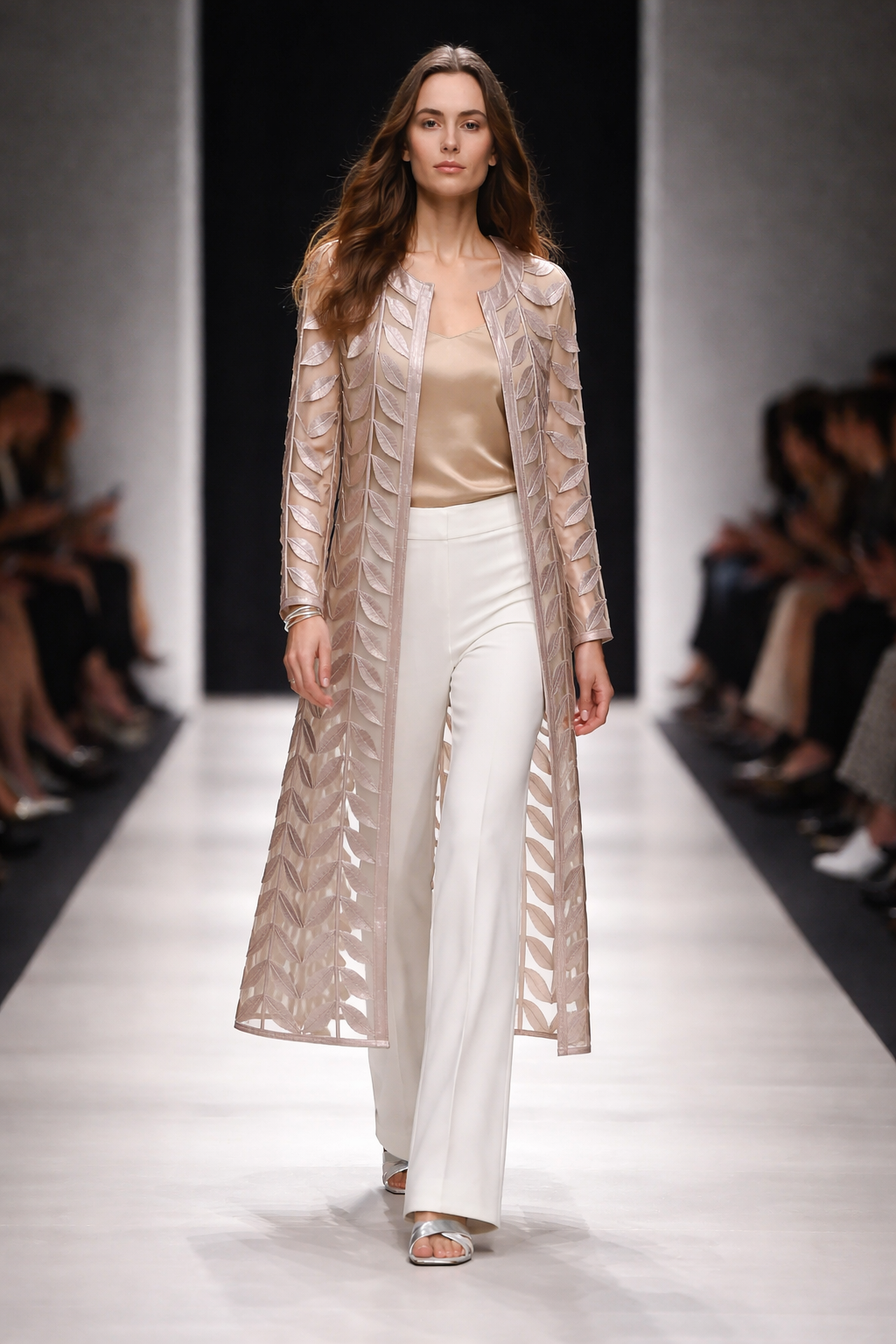 Faux Leather leaves long Jacket with Full sleeves (Silvergun)