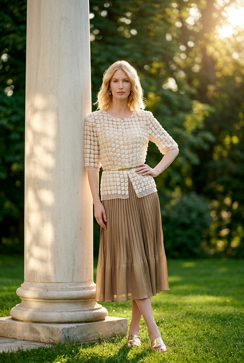 Short Lace Organza shirt with 3/4 sleeves  (Ivory)
