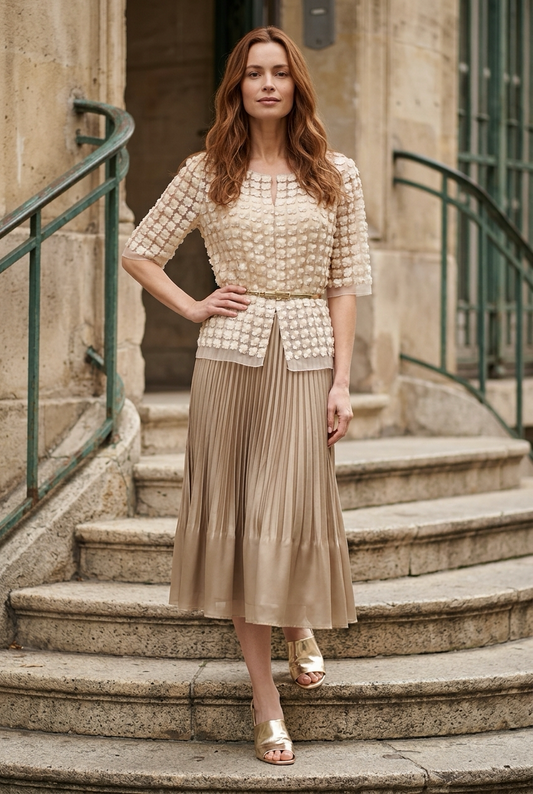 Short Lace Organza shirt with 3/4 sleeves  (Ivory)