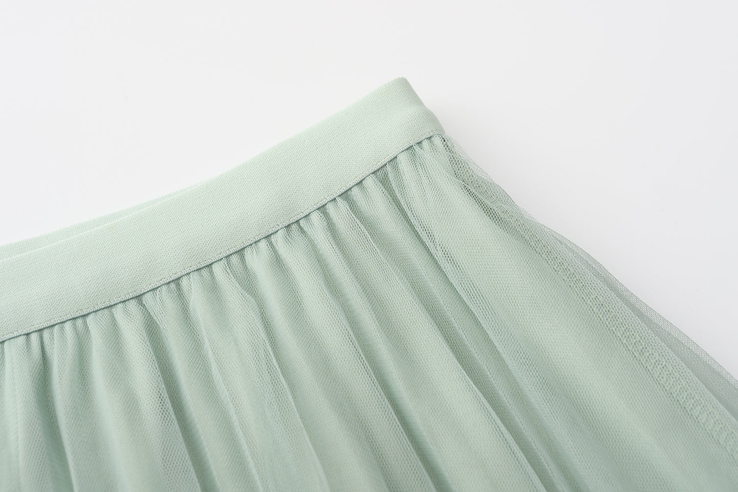 Fairy pleating mesh Skirt with vary size Pearls at hem (Sage)