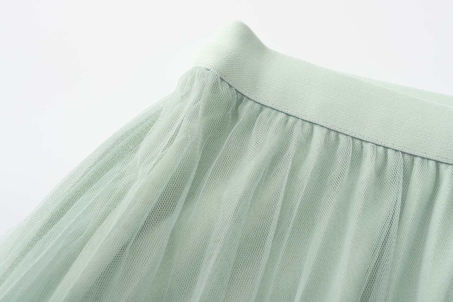 Fairy pleating mesh Skirt with vary size Pearls at hem (Sage)