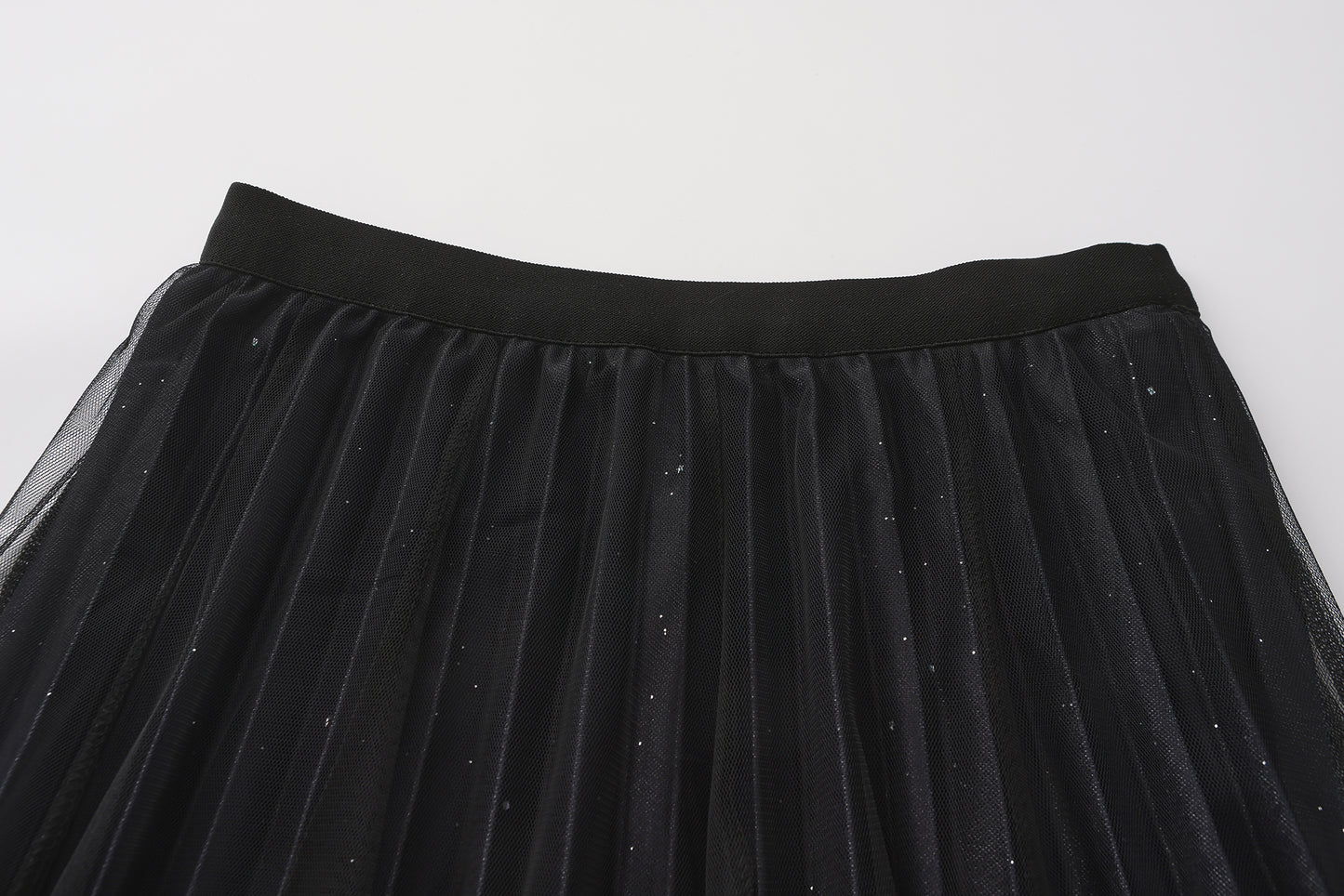 pleating mesh Skirt with ombre effect and glitters (Black)