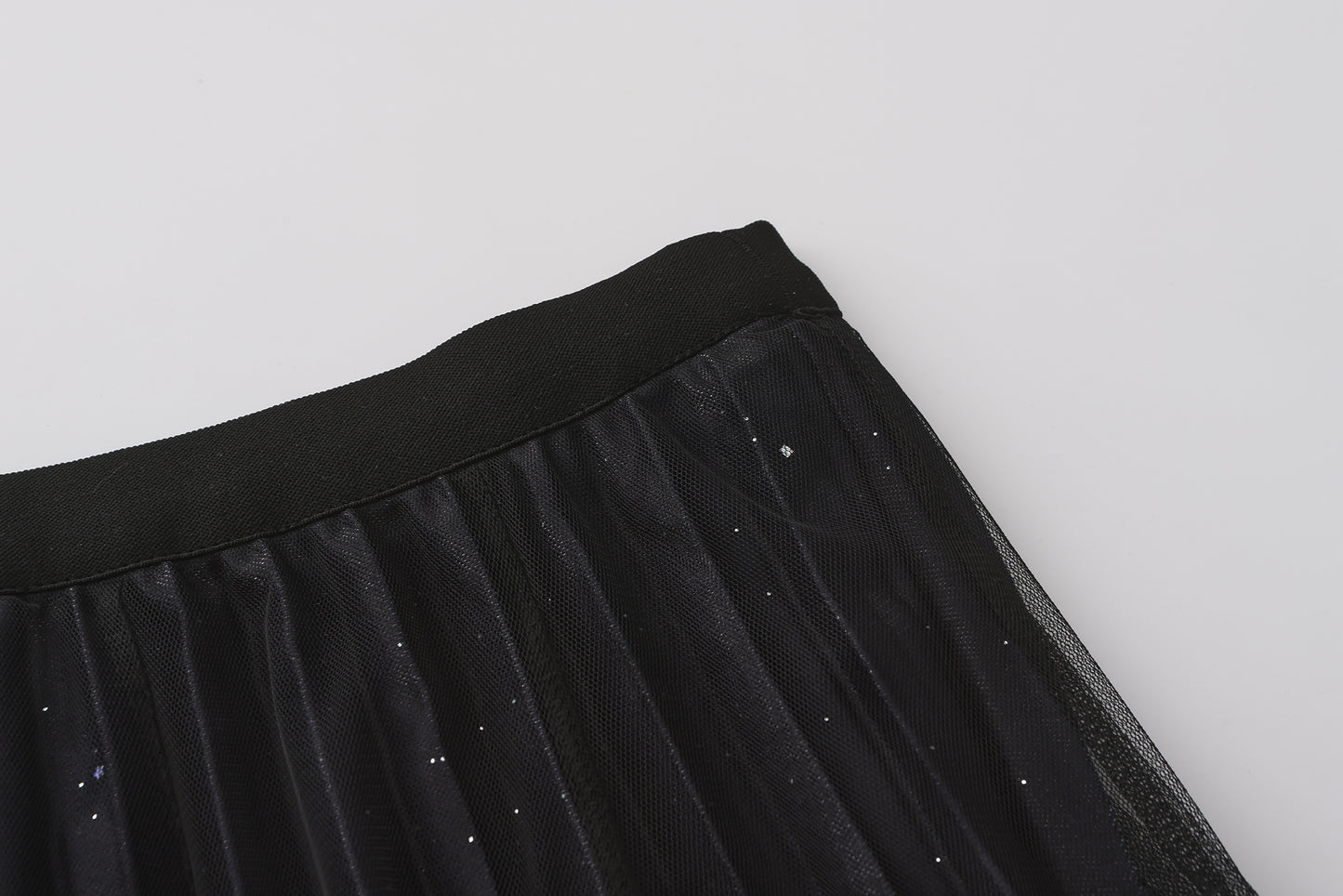 pleating mesh Skirt with ombre effect and glitters (Black)