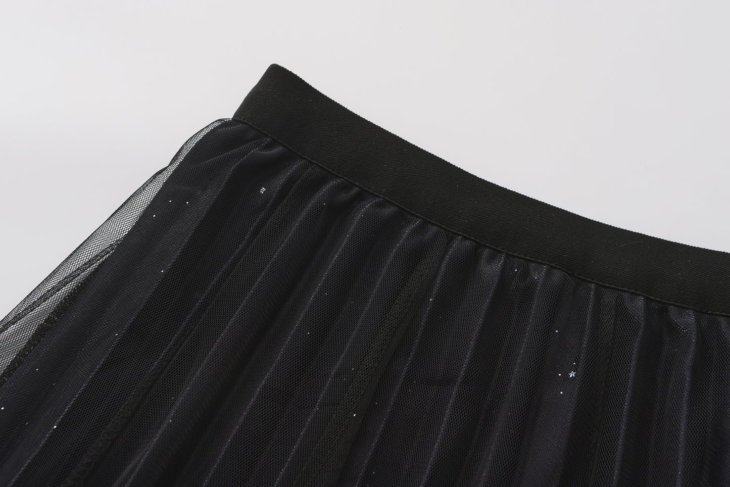 pleating mesh Skirt with ombre effect and glitters (Black)