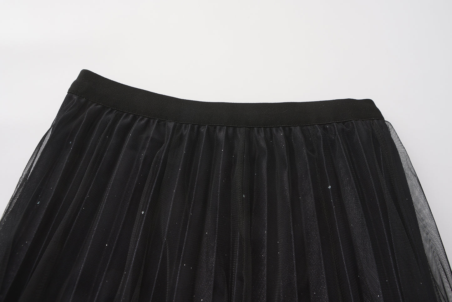pleating mesh Skirt with ombre effect and glitters (Black)