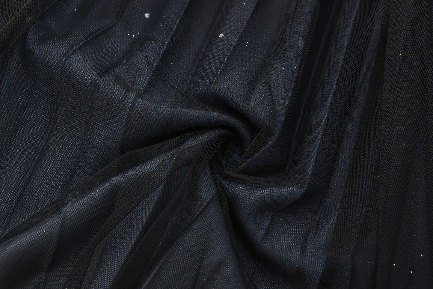 pleating mesh Skirt with ombre effect and glitters (Black)