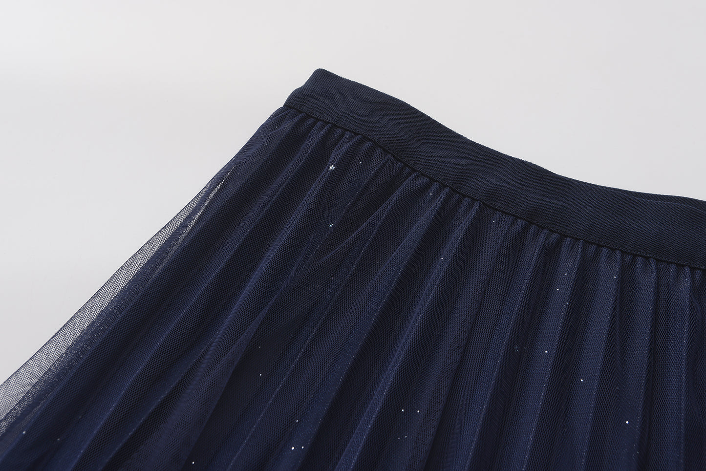 pleating mesh Skirt with ombre effect and glitters (Midnight Blue)