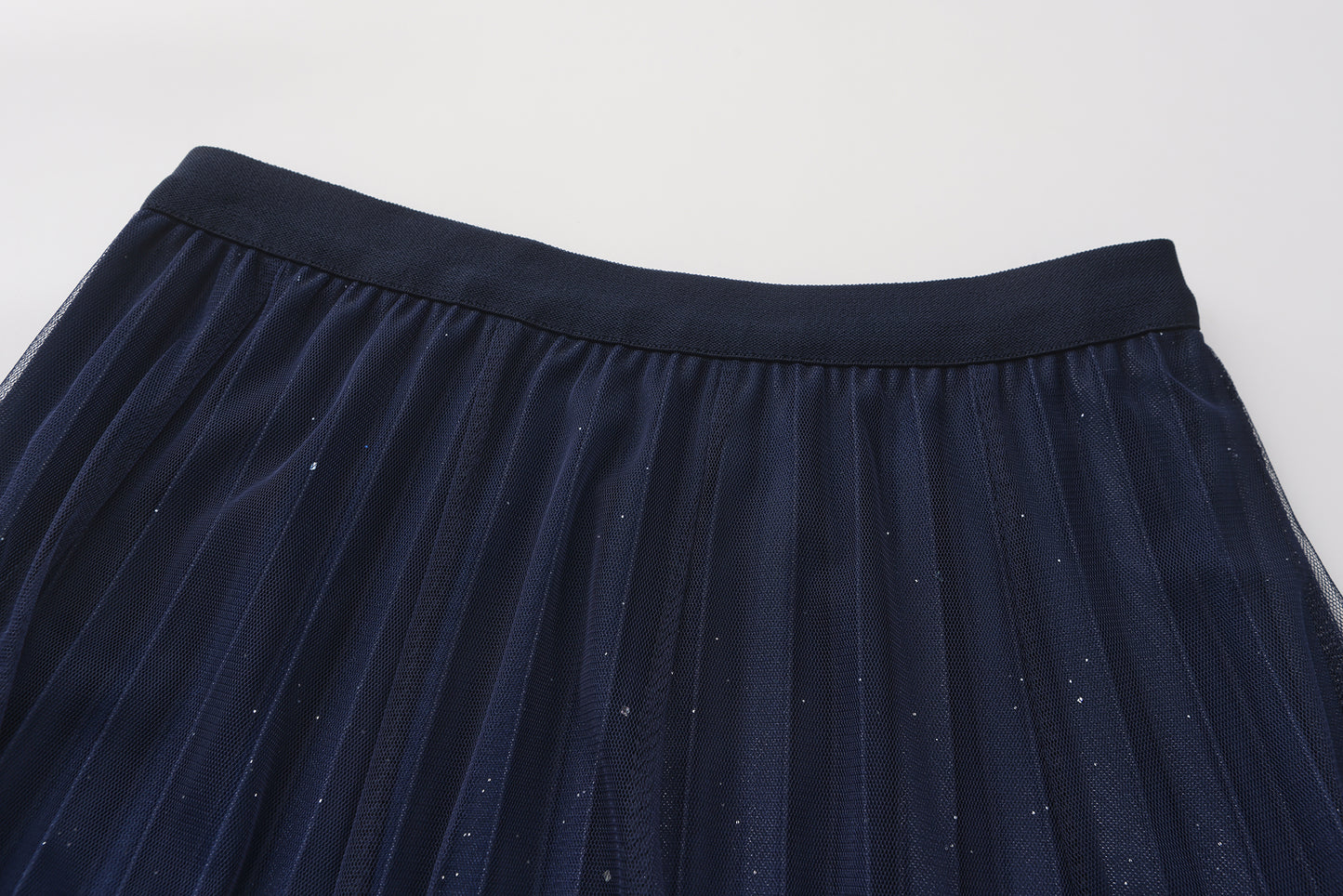 pleating mesh Skirt with ombre effect and glitters (Midnight Blue)
