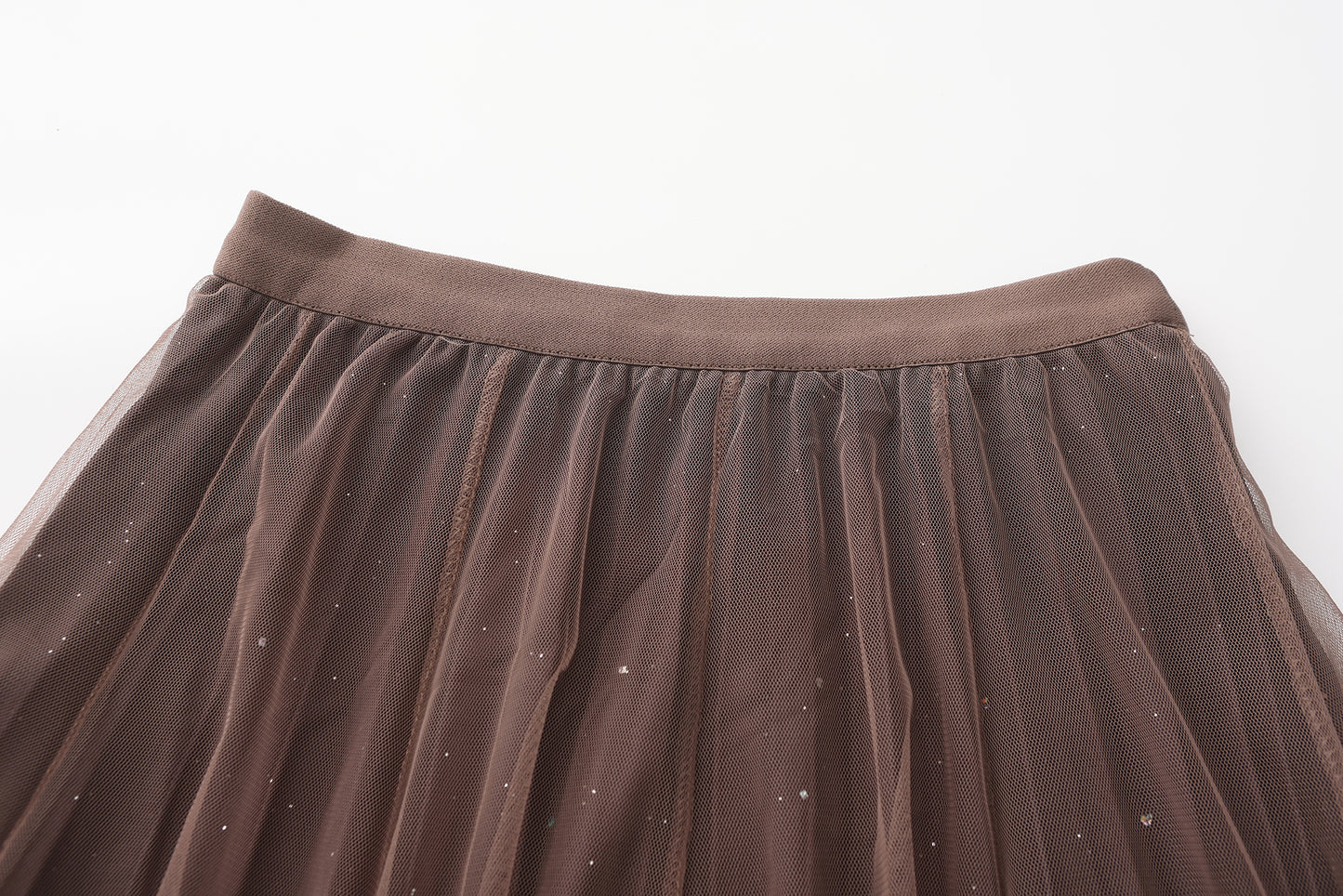 pleating mesh Skirt with ombre effect and glitters (Coffee)