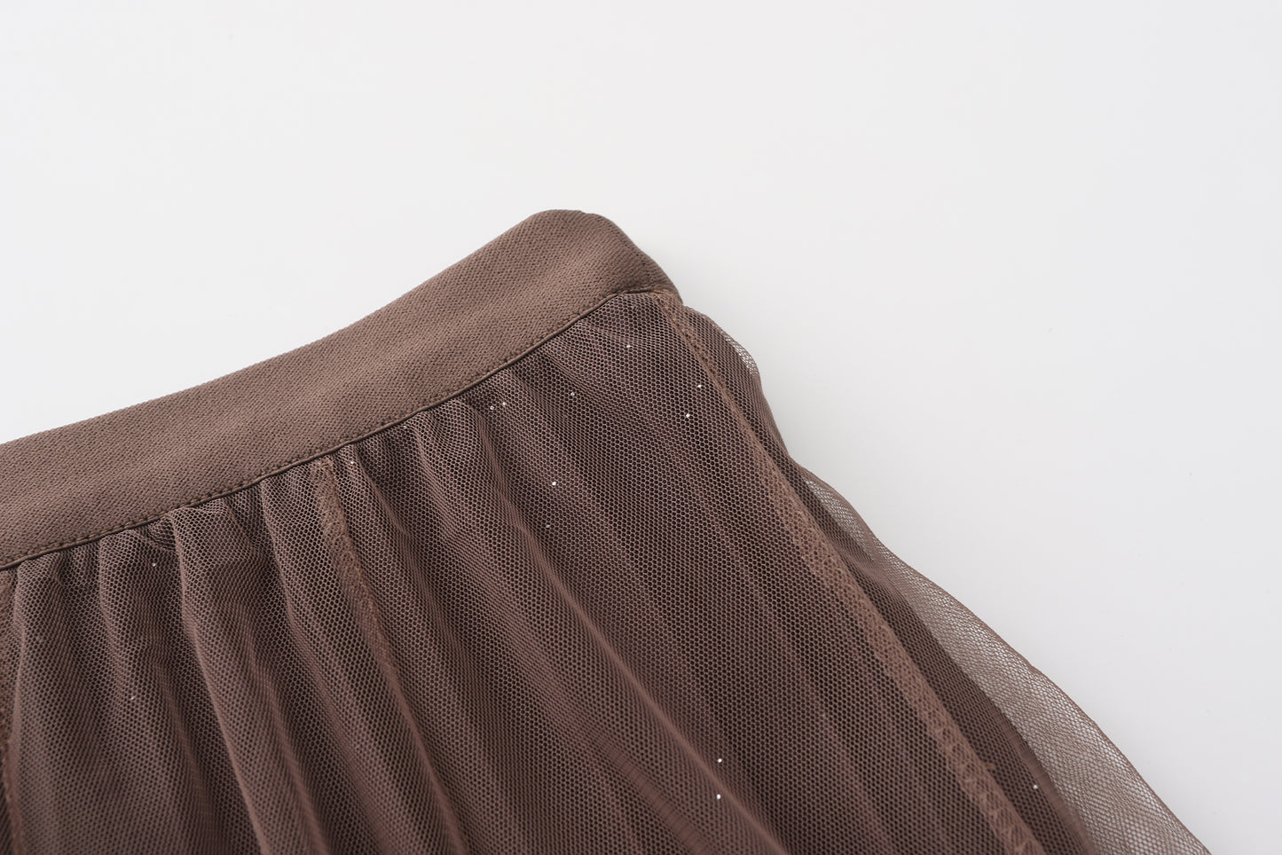 pleating mesh Skirt with ombre effect and glitters (Coffee)