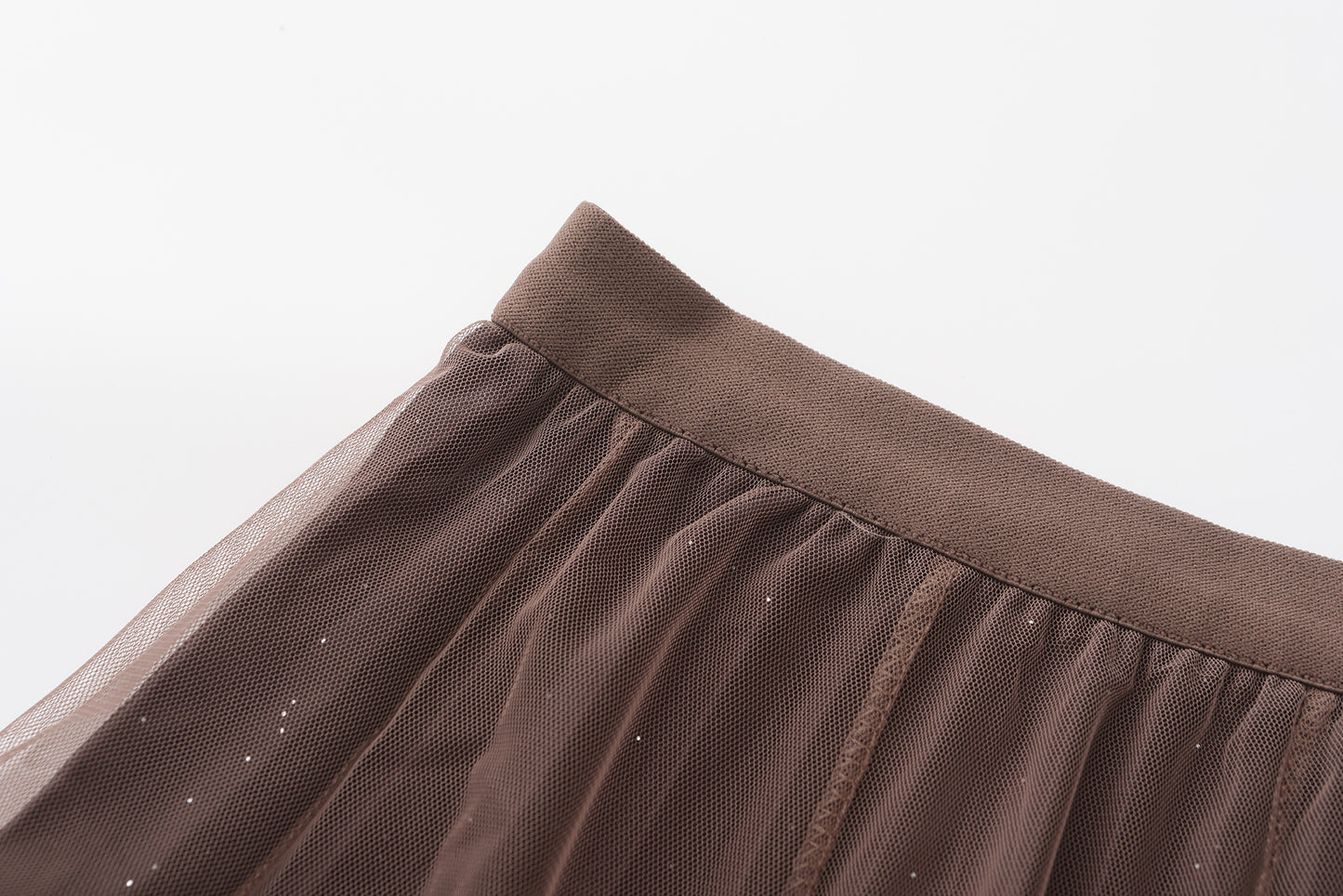 pleating mesh Skirt with ombre effect and glitters (Coffee)