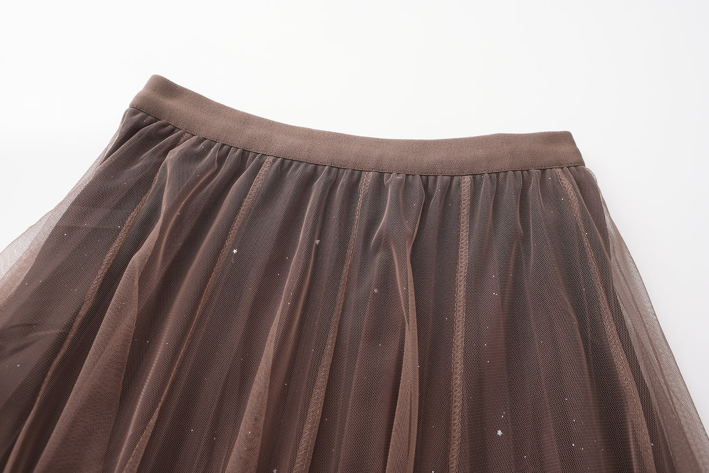 pleating mesh Skirt with ombre effect and glitters (Coffee)