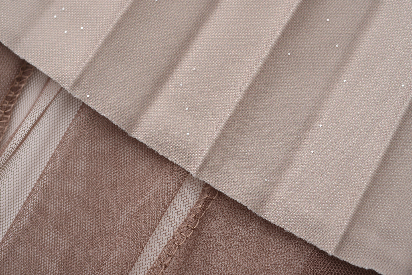 pleating mesh Skirt with ombre effect and glitters (Coffee)