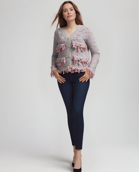 Sweater knit Tweed Jacket (Grey.pink)