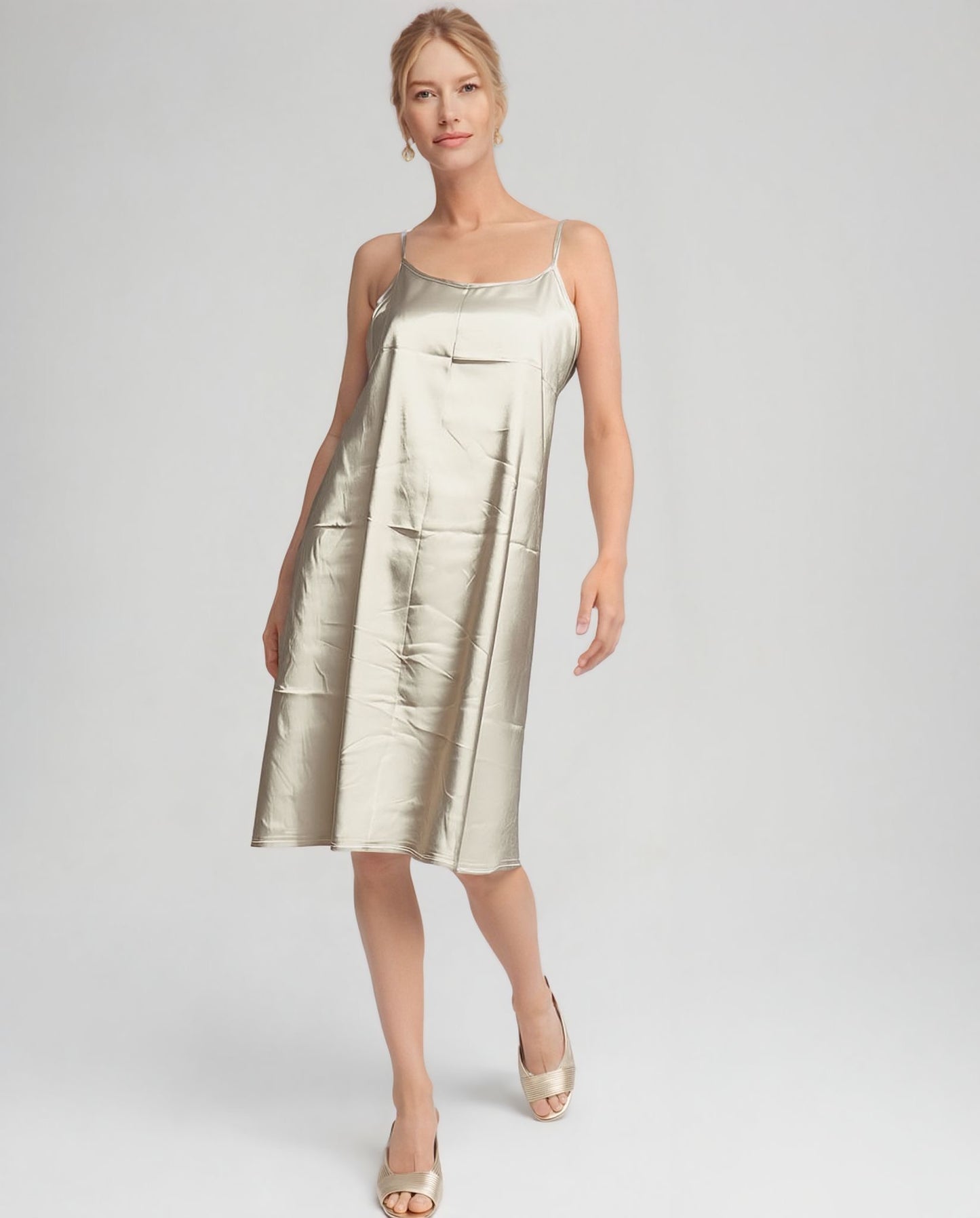 Lace Organza short sleeve Shift Dress with matching cami dress  (Ivory)