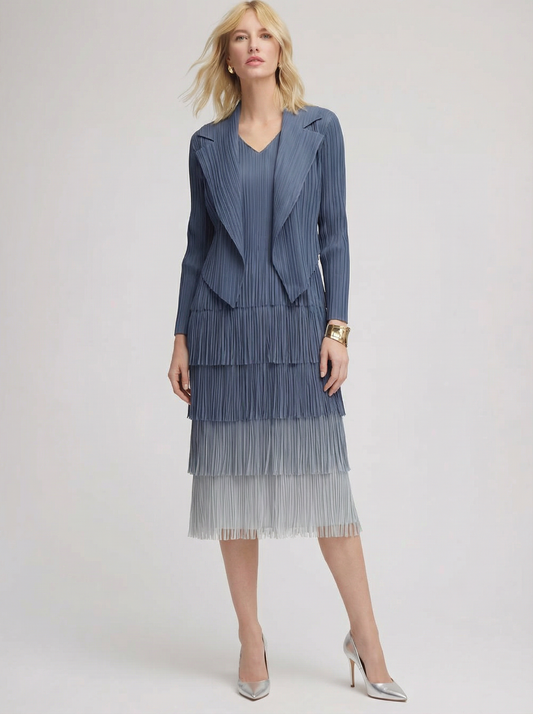 Pleating with fringe Dress set - Ombre effect (Blue)