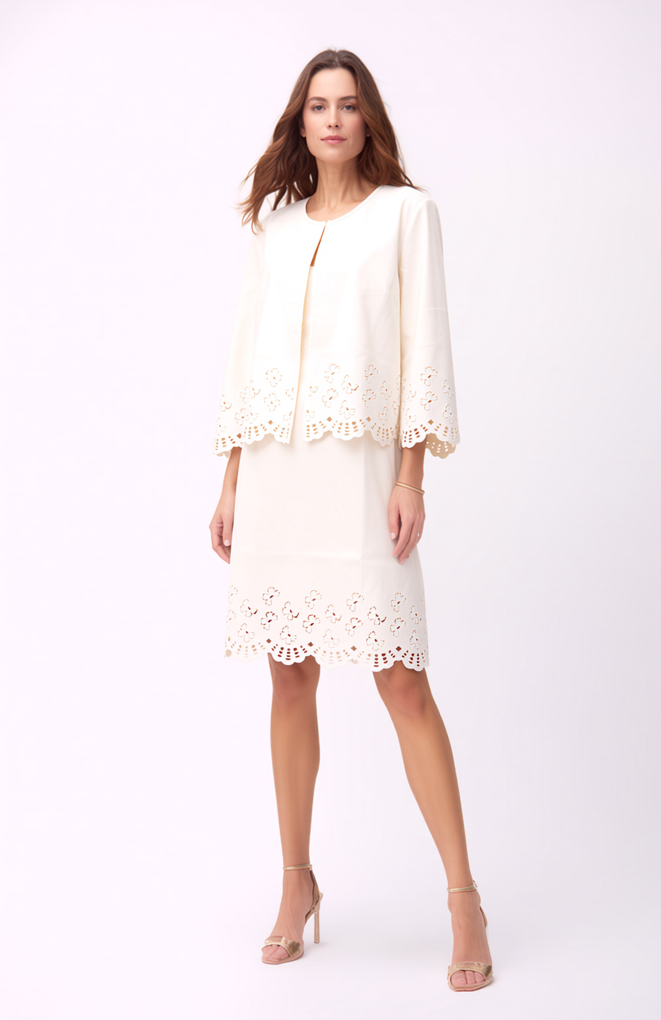 Faux Leather Laser cut butterfly short jacket (Cream)