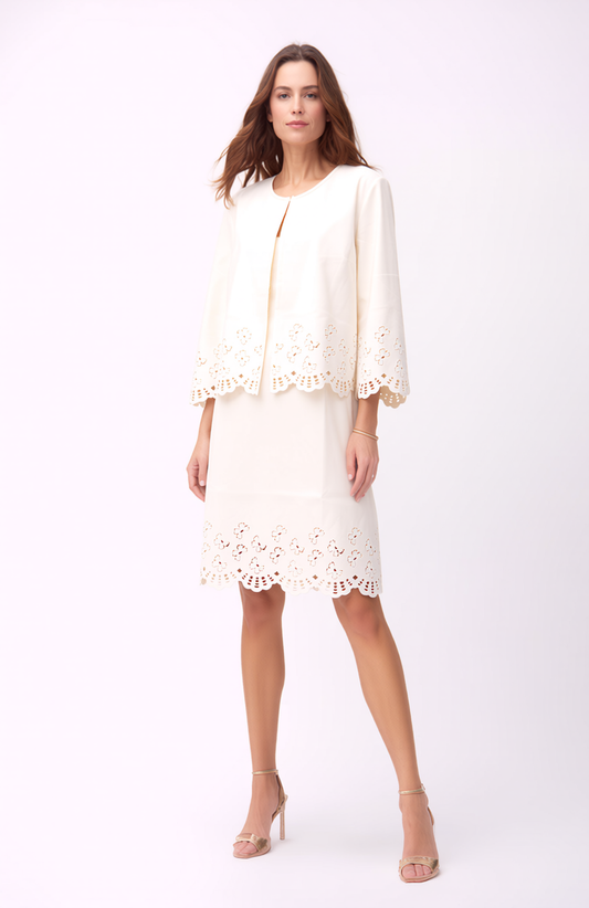 Faux Leather Laser cut butterfly short jacket (Cream)